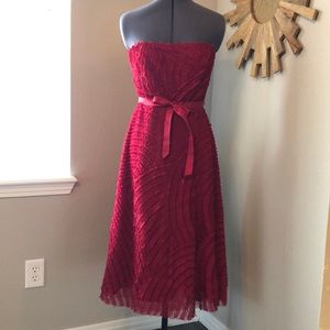 BCBG Red strapless cocktail dress- ruffle detail